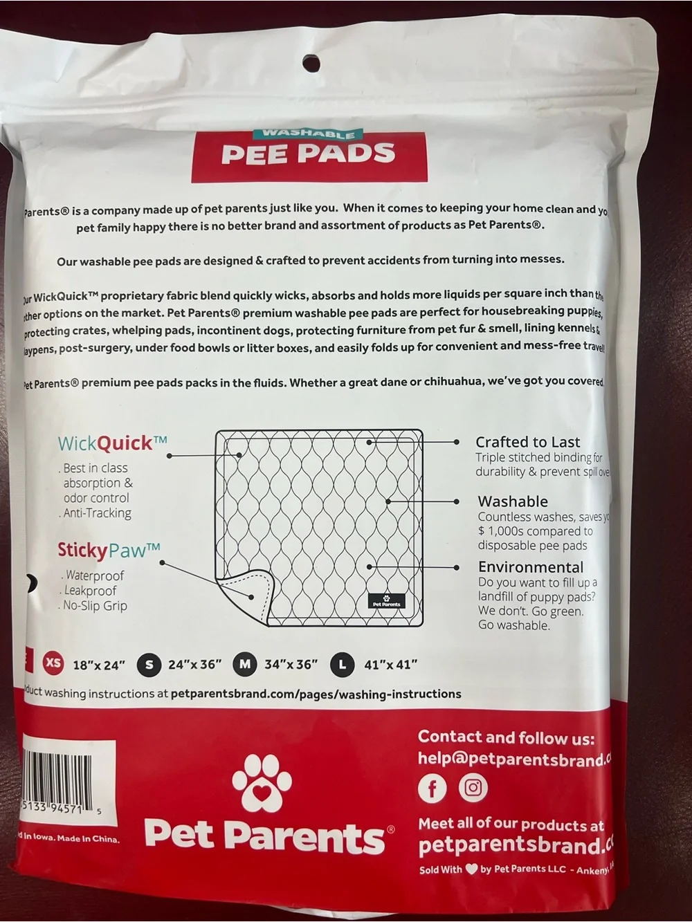 🆕 Pet Parents WASHABLE Pee Pads set of 2 XS 18” X 24”
